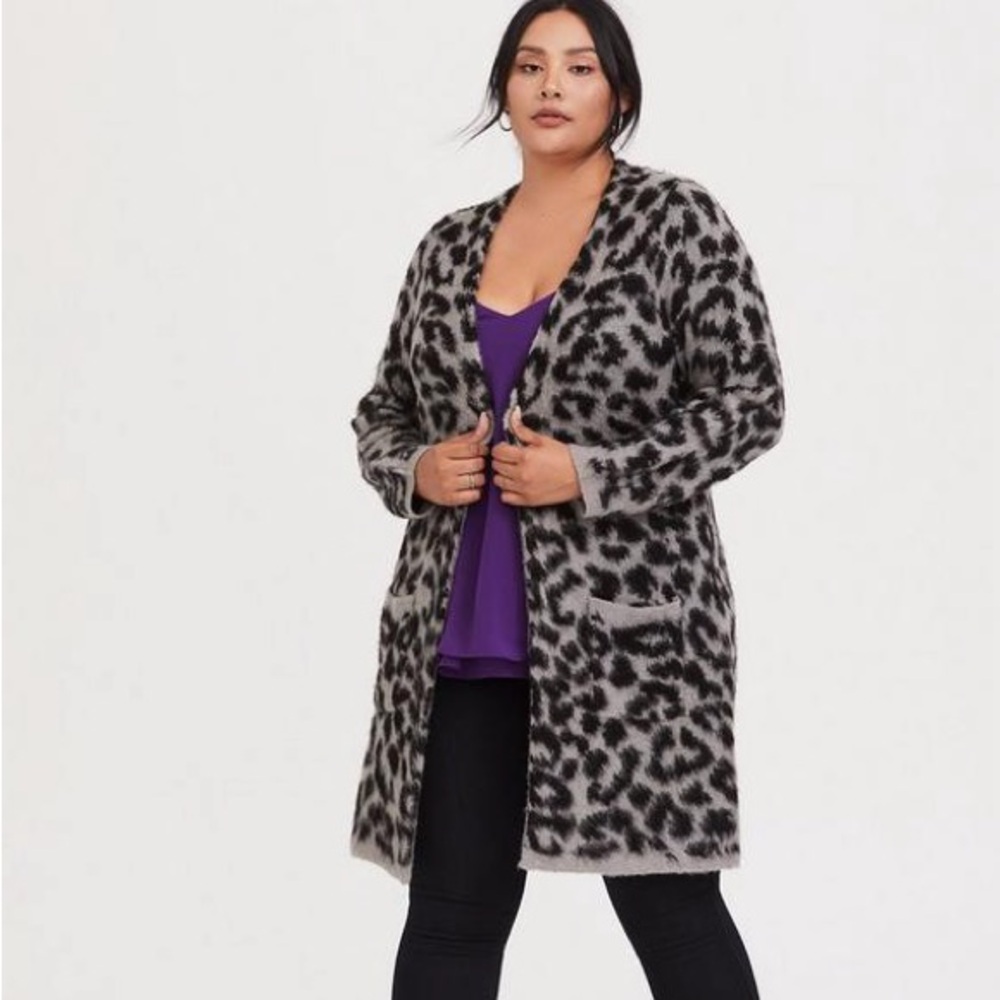 Torrid - Grey/Black Leopard Longline Cardigan Coat - NWT Size 5 (28)